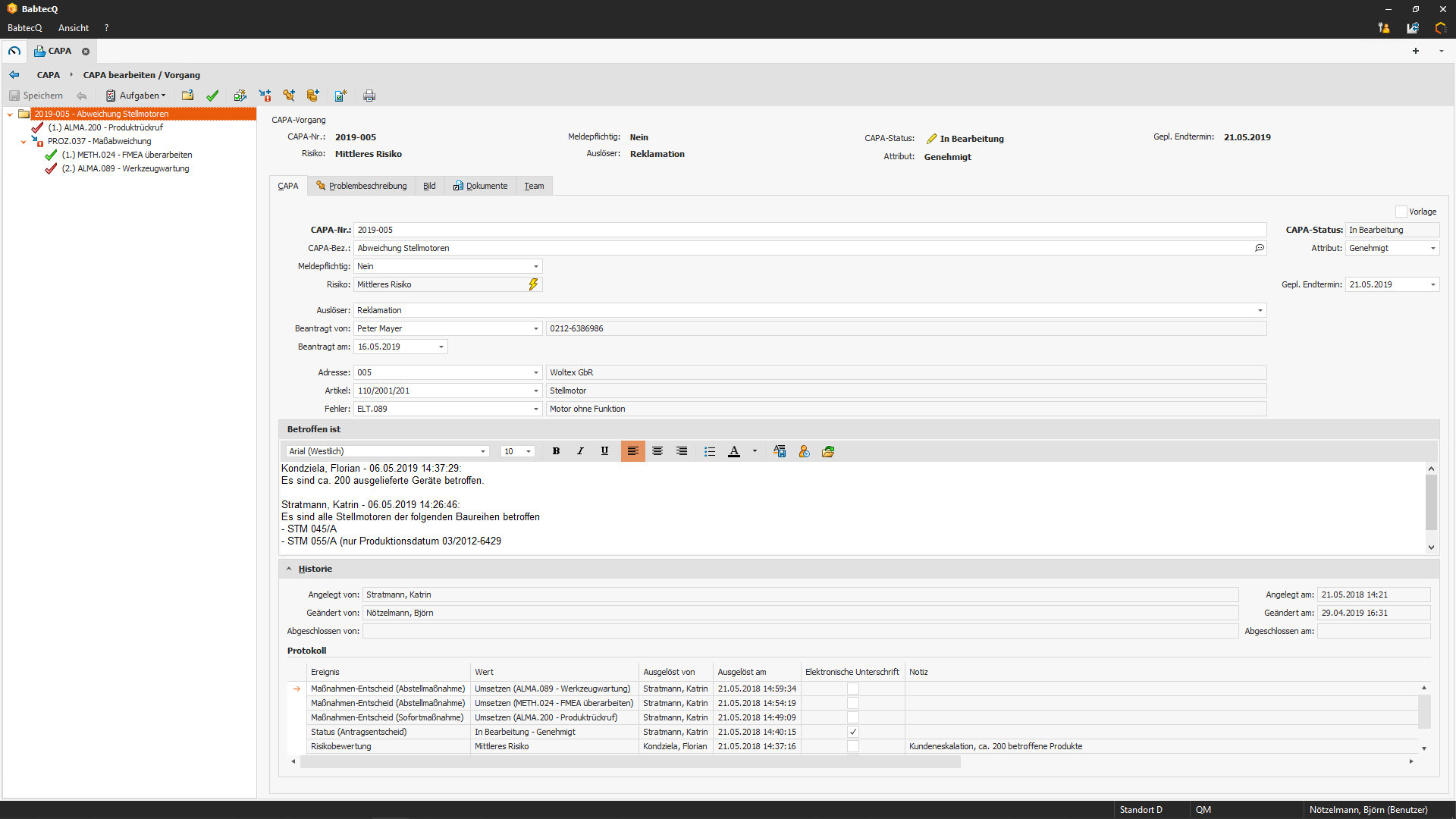 Screenshot CAPA Management in BabtecQ