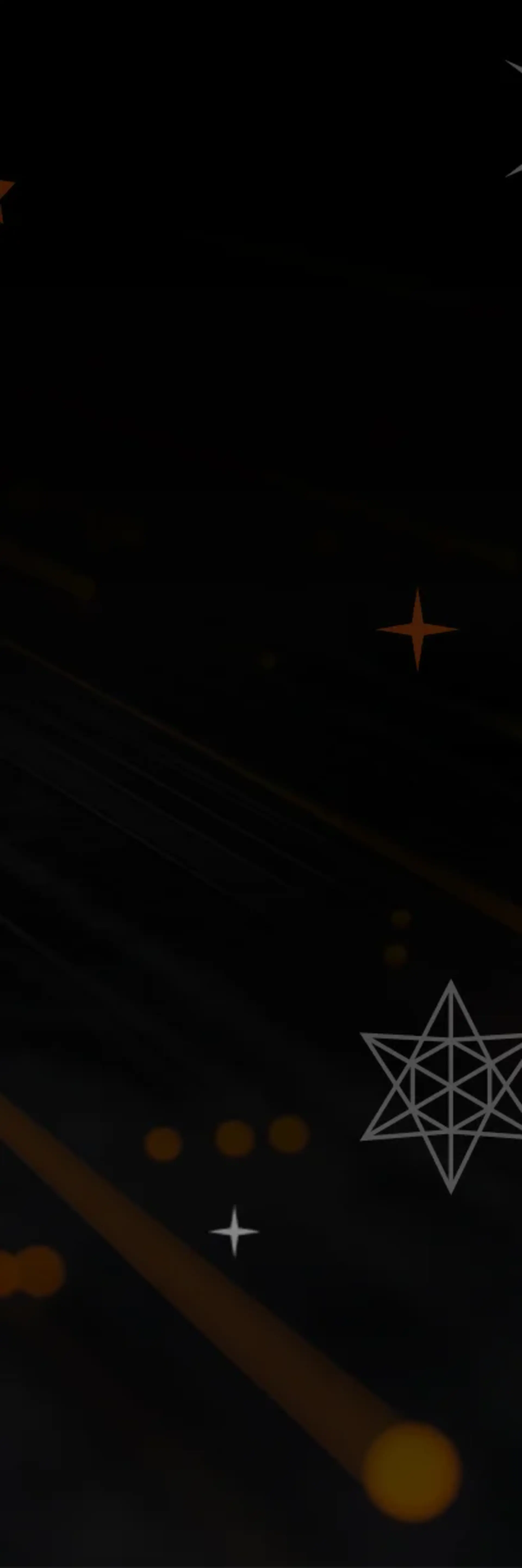 Schwarzer Hintergrund mit hellen Schneeflocken und orangenen Lichteffekten