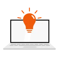 Icon eines Laptops mit einer Lampe