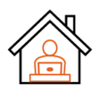 Mobile Arbeit Icon: Haus, darinnen Mitarbeiter:in vor einem Laptop