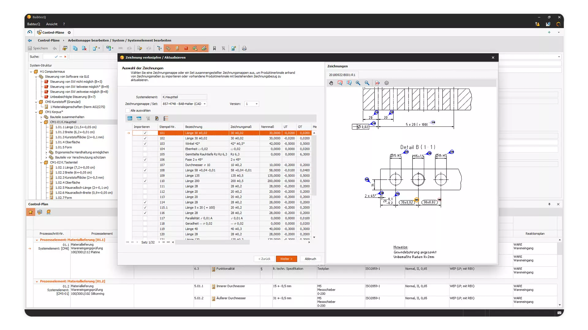 Screenshot: CAD-Zeichnungen im Control-Plan