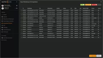 Screenshot: Import von Daten zu Betriebs- und Prüfmitteln in BabtecQube