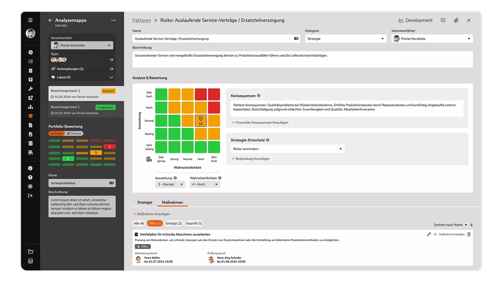 Screenshot: Risikomatrix mit Risikofaktor