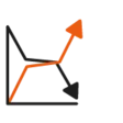 Chancen und Risiken Icon: Koordinatensystem mit einem steigenen und einem sinkenden Graphen
