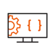 Icon: Desktop, darauf Zahnrad und Code