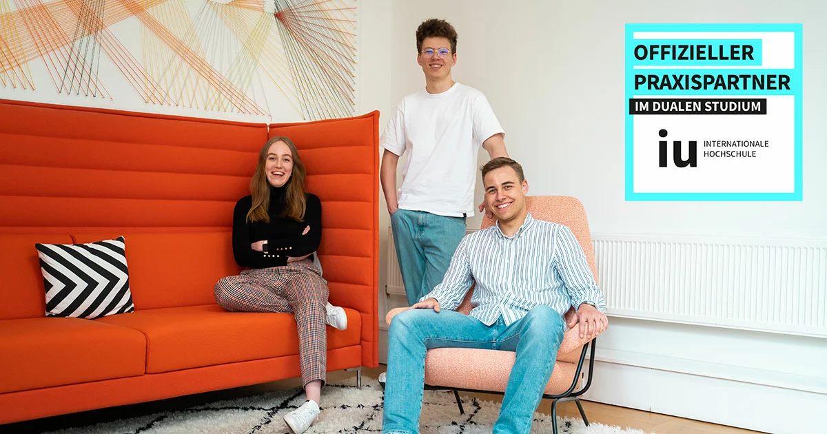 Our three dual students Lotta, Valentin and Erik in our ‘Direct Connection’ meeting room.