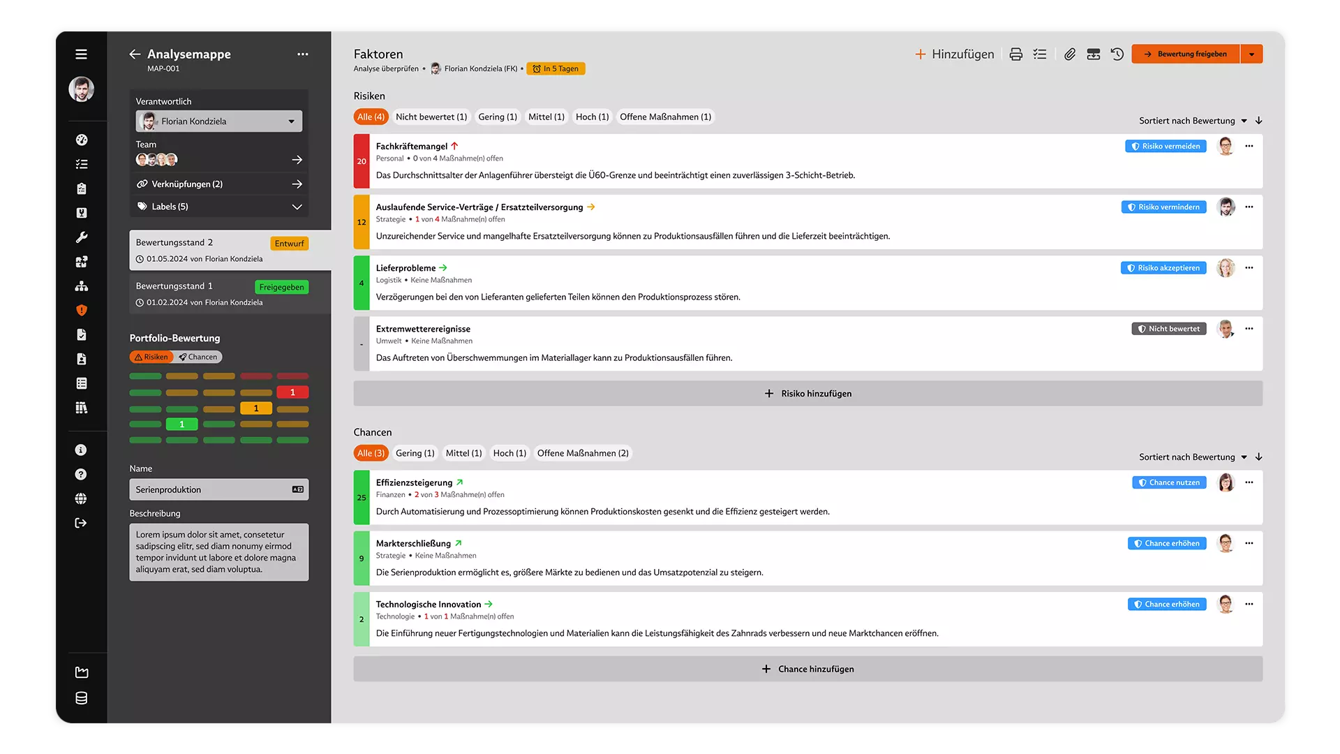 Screenshot: Analysemappe für Risiken und Chancen