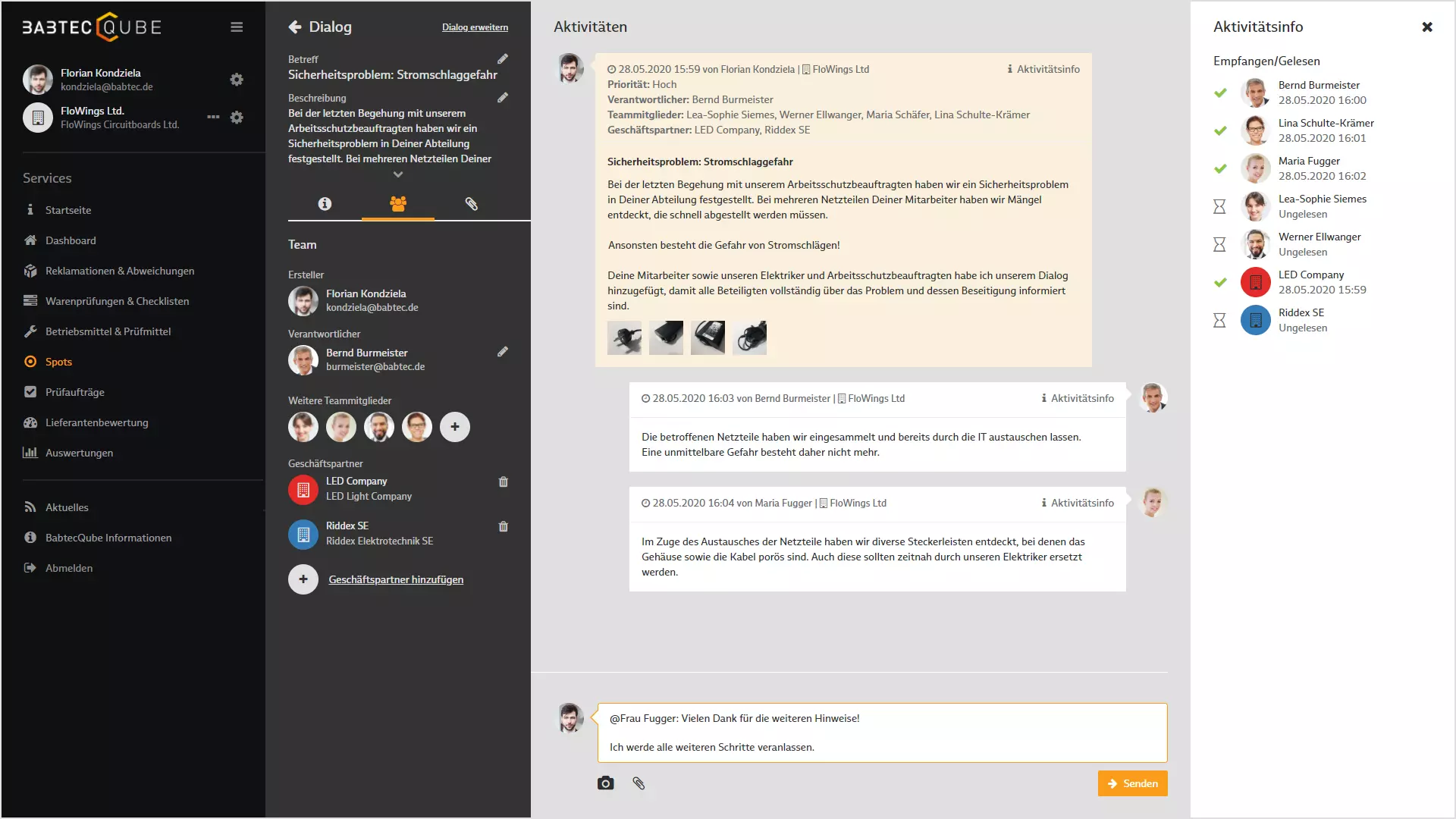 Screenshot von Aufgaben & Maßnahmen im BabtecQube