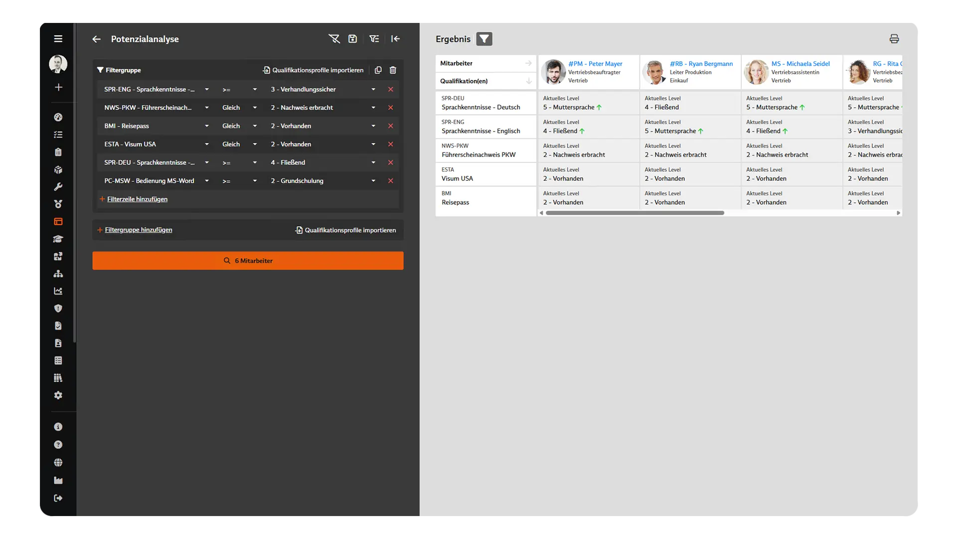 Qualifikations- und Schulungsmanagement: Potenzialanalyse Screenshot des Qualifikations- und Schulungsmanagements in BabtecQ: Potenzialanalyse