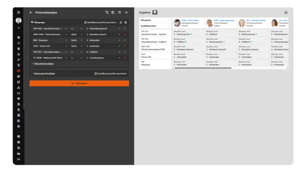 Qualifikations- und Schulungsmanagement: Potenzialanalyse Screenshot des Qualifikations- und Schulungsmanagements in BabtecQ: Potenzialanalyse