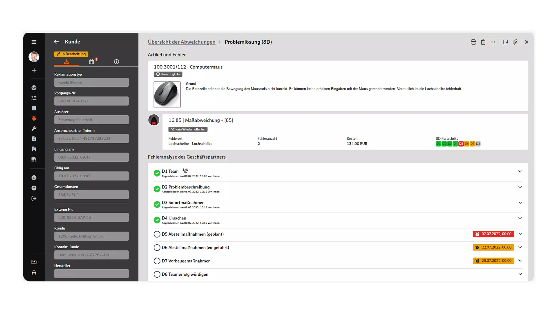 Screenshot: Reklamationsbearbeitung in BabtecQ Go