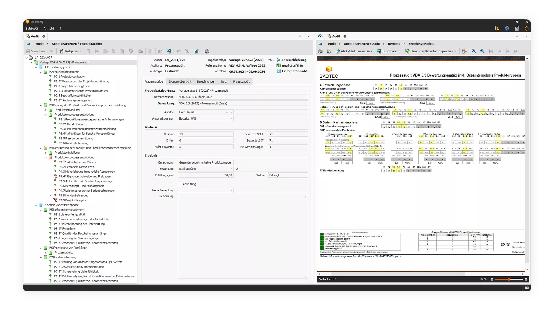 Audit-Managament in der QM-Software BabtecQ: VDA 6.3