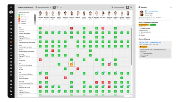 Screenshot des Qualifikations- und Schulungsmanagements in BabtecQ: Qualifikationsmatrix