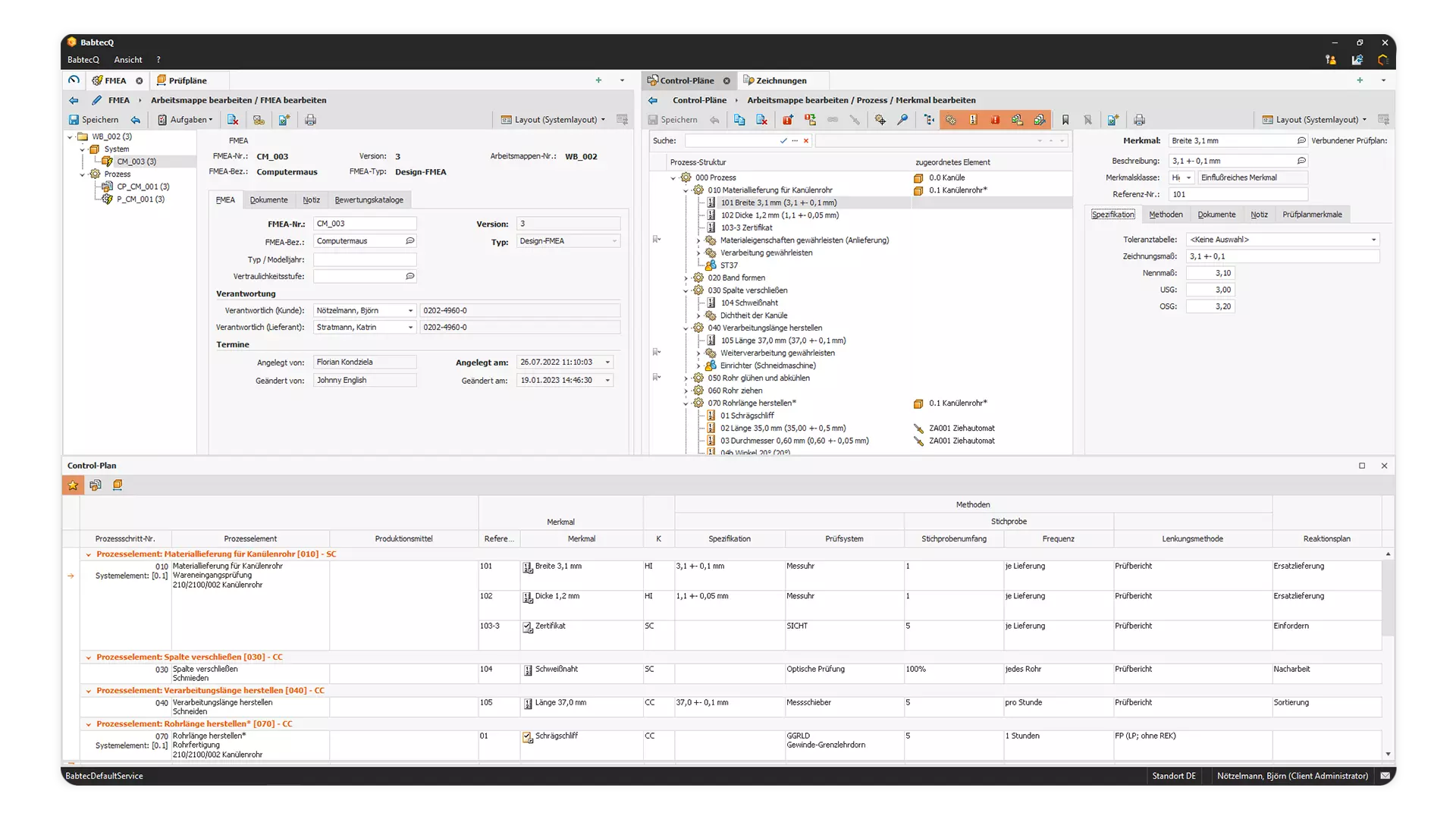 Screenshot: Integration anderer Software-Module in den Control-Plan