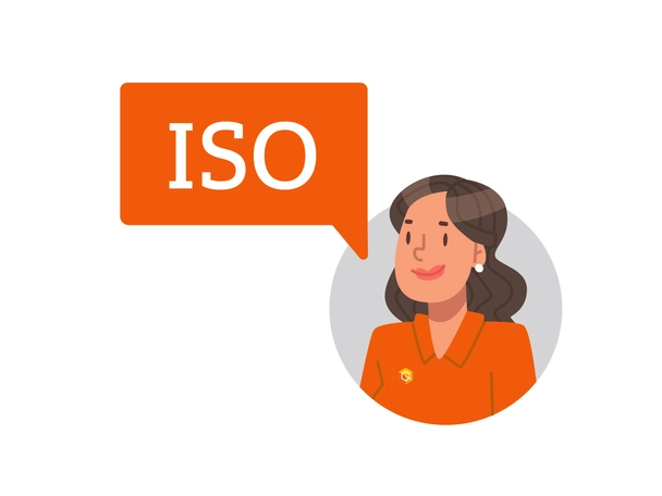 ISO-Norm Eine Person mit einer Sprechblase, in der "ISO" steht