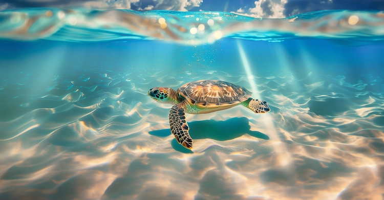 Turtle-Diagramm Eine im Meer schwimmende Schildkröte als Symbol für das Turtle-Diagramm im Prozessmanagement