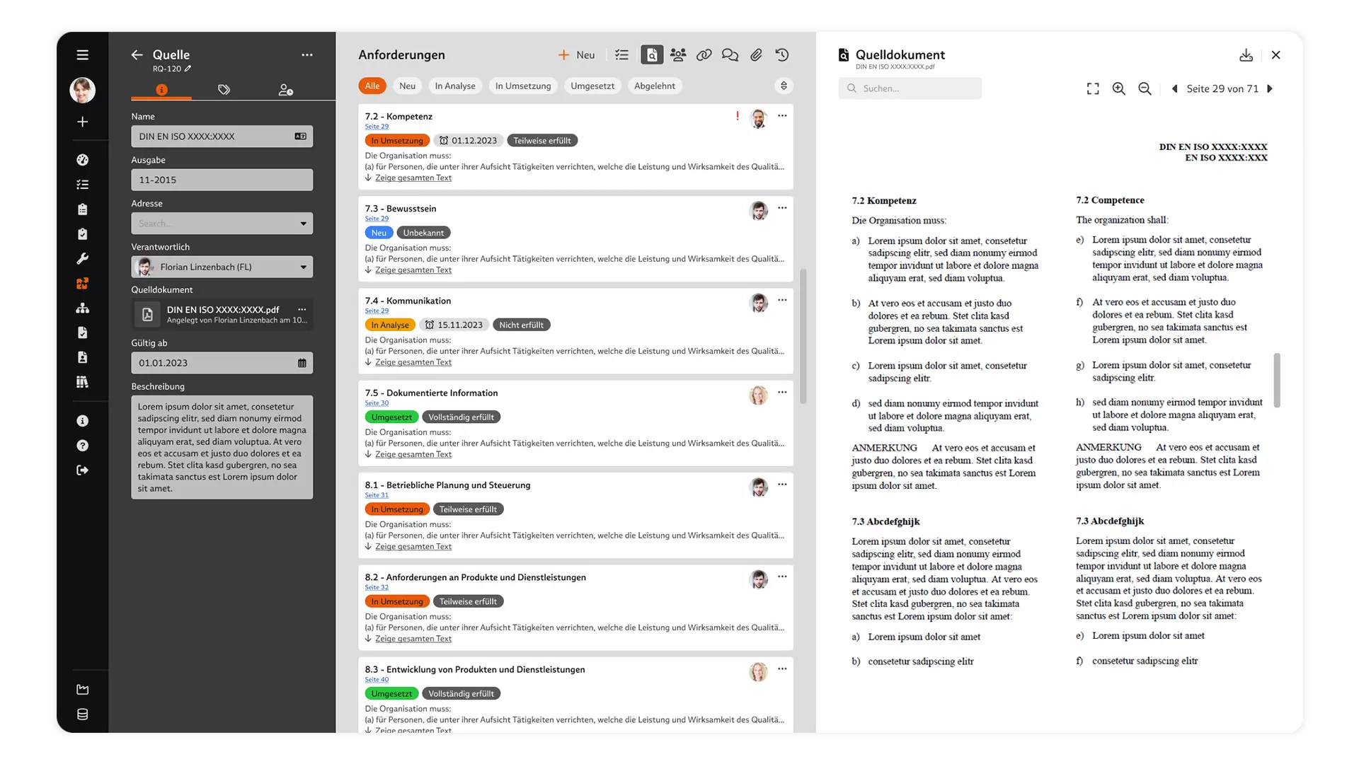 Dokument im Anforderungsmanagement in BabtecQ Go