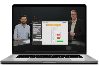 Prozessmanagement in BabtecQ Laptop, darauf zu sehen das Prozessmanagement in BabtecQ