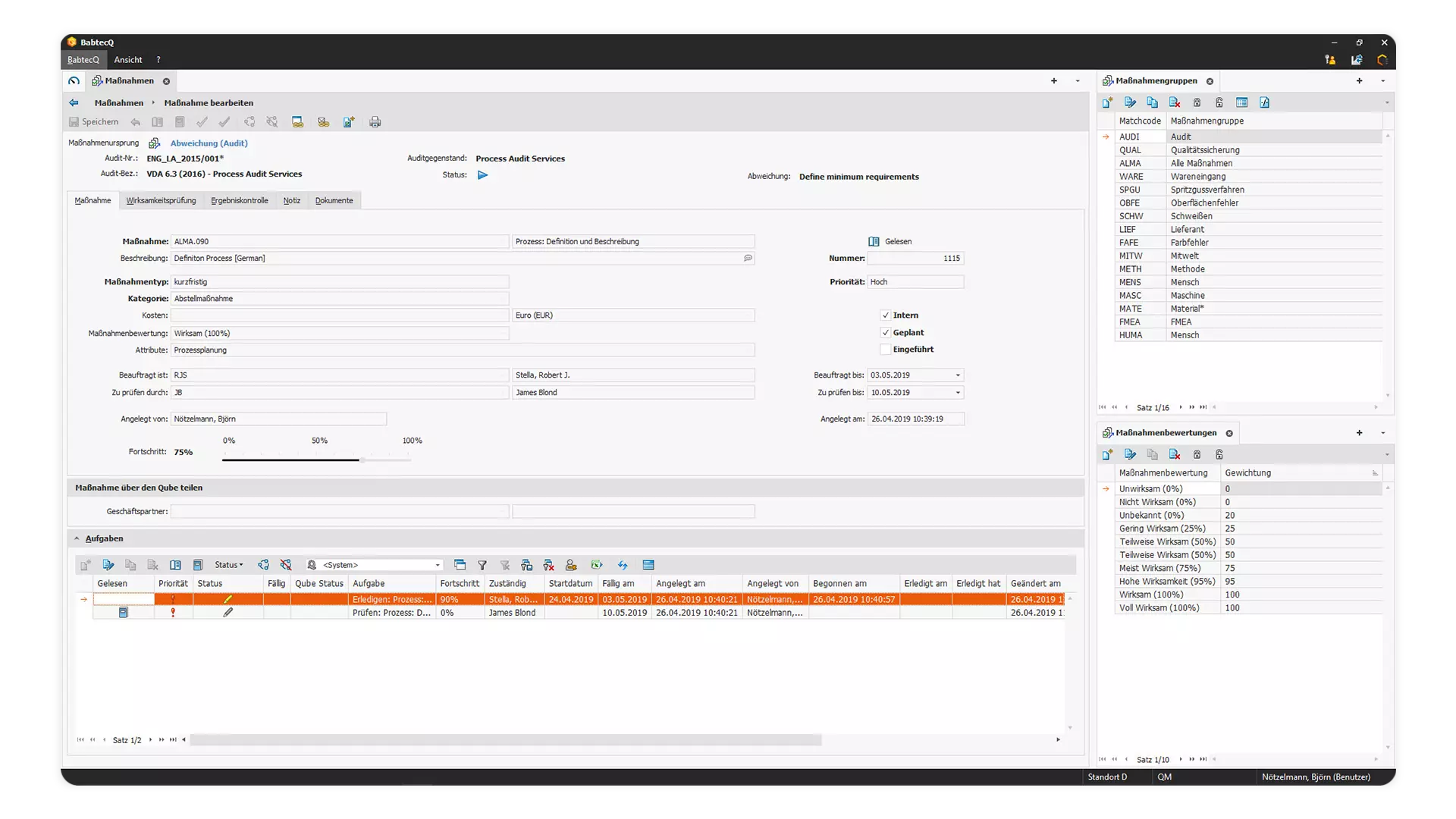 Screenshot: Maßnahmenmanagement in BabtecQ