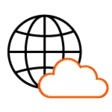 Ortsunabhängige Verwendung Icon: Weltkugel, davor eine Wolke