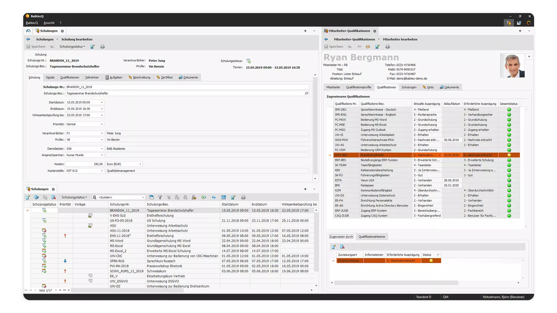 Screenshot: Schulungsmanagement in BabtecQ