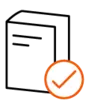 Bewertungskriterien Icon: Bewertungskatalog, davor ein Haken