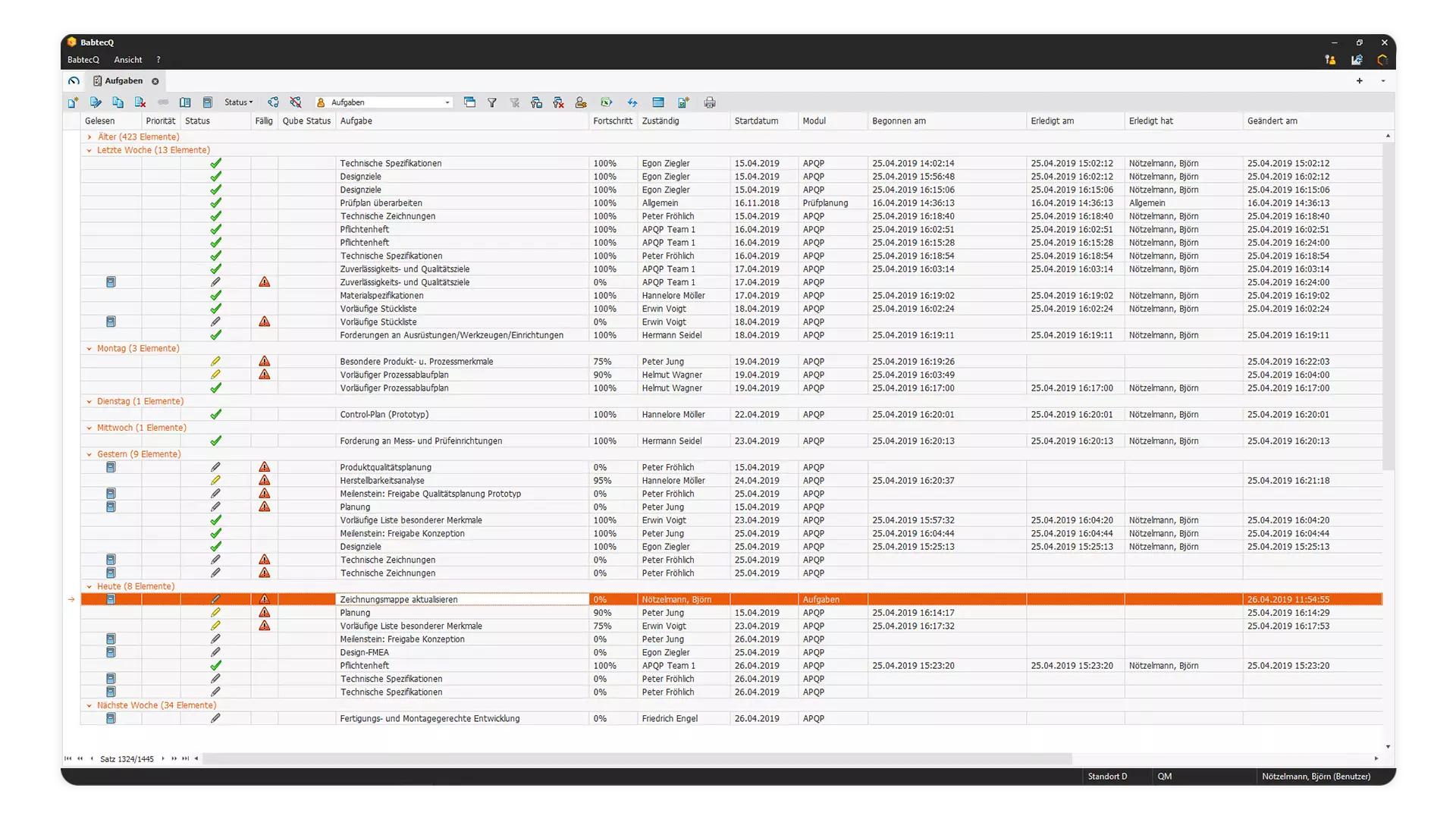 Screenshot: Aufgabenmanagement in BabtecQ