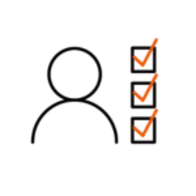 Individueller Bedarf Icon: Person, daneben drei ausgefüllten Checkboxen