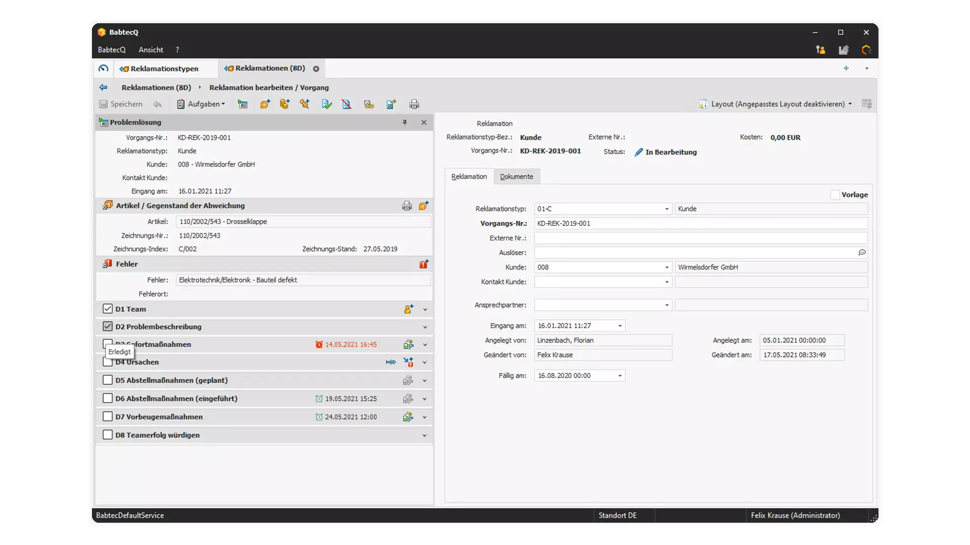 Screenshot: Erstellung eines 8D-Reports