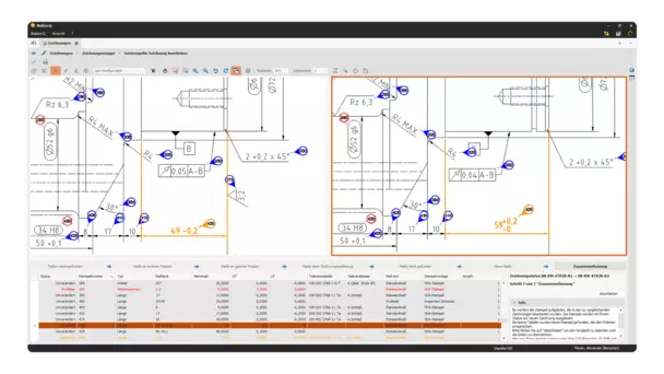 Zeichnungsmaßvergleich in der CAD-Integration Screenshot: Zeichnungsmaßvergleich in der CAD-Integration