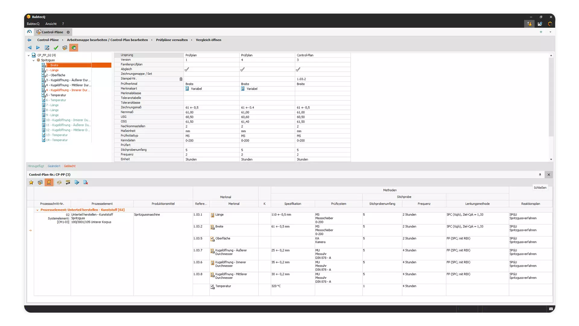 Screenshot: Änderungsmanagement im Control-Plan