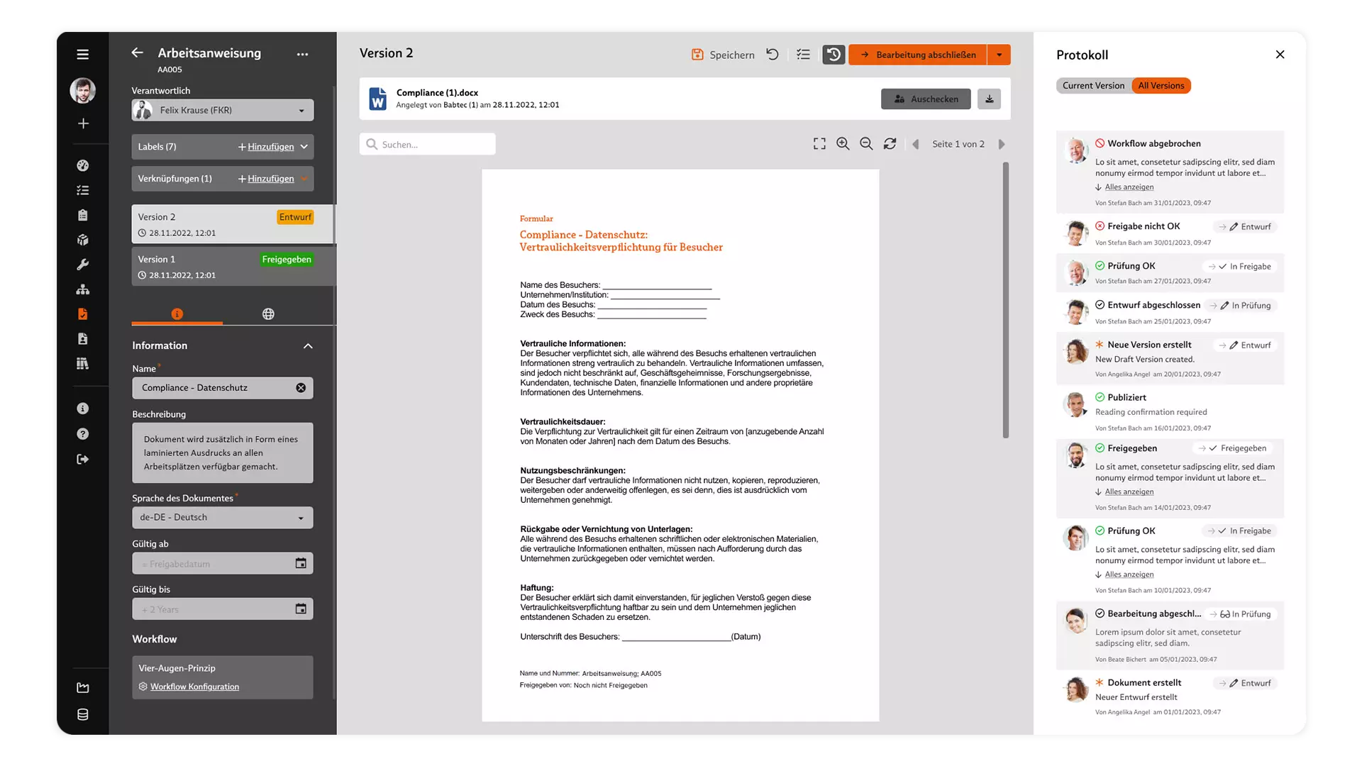 Screenshot: Dokumentenlenkung in BabtecQ Go