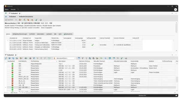 Prüfmittelmanagement in der QM-Software BabtecQ: Prüfmittelhistorie