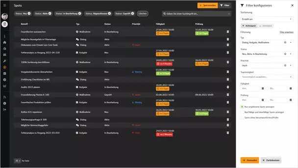 Übersicht über Aufgaben & Maßnahmen im BabtecQube Screenshot: Übersicht über Aufgaben & Maßnahmen im BabtecQube