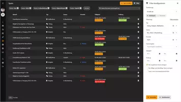 Screenshot: Übersicht über Aufgaben & Maßnahmen im BabtecQube