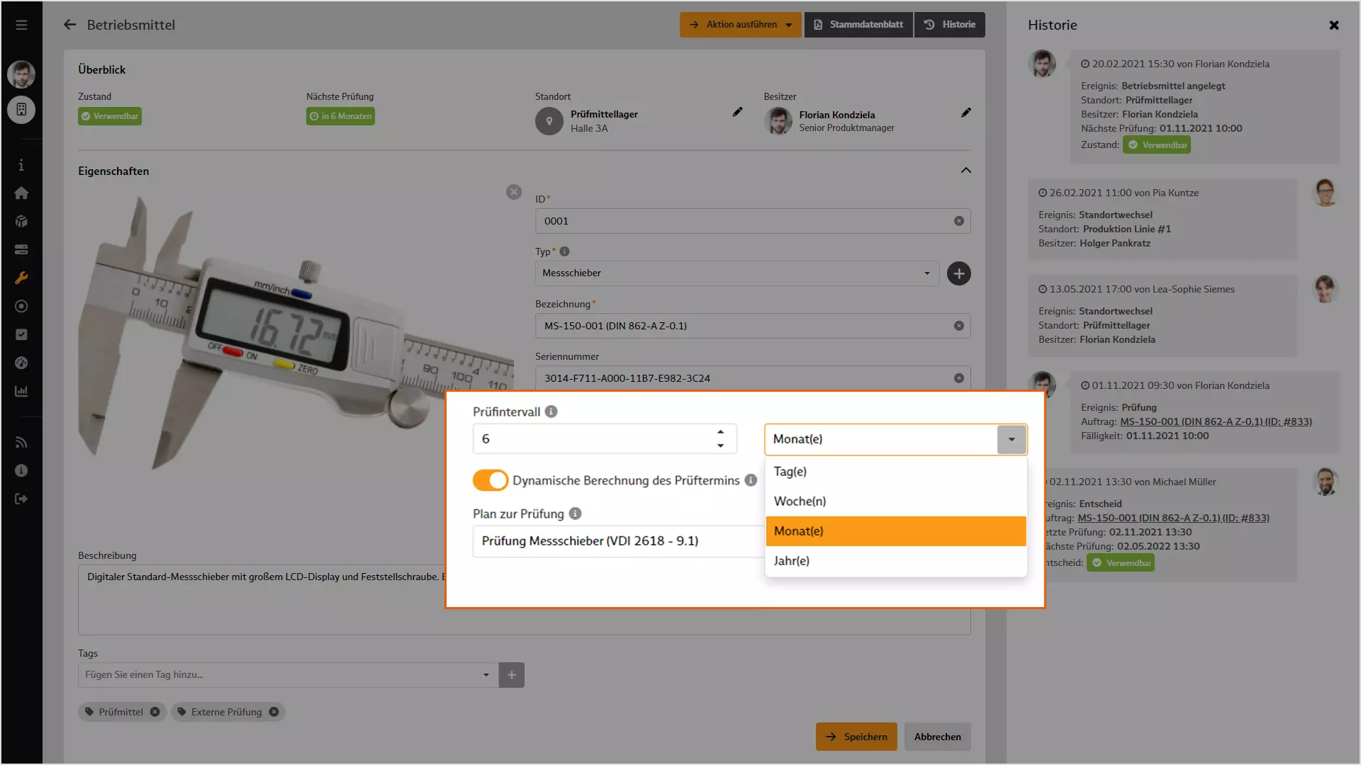 Screenshot: Prüfintervall definieren in BabtecQube