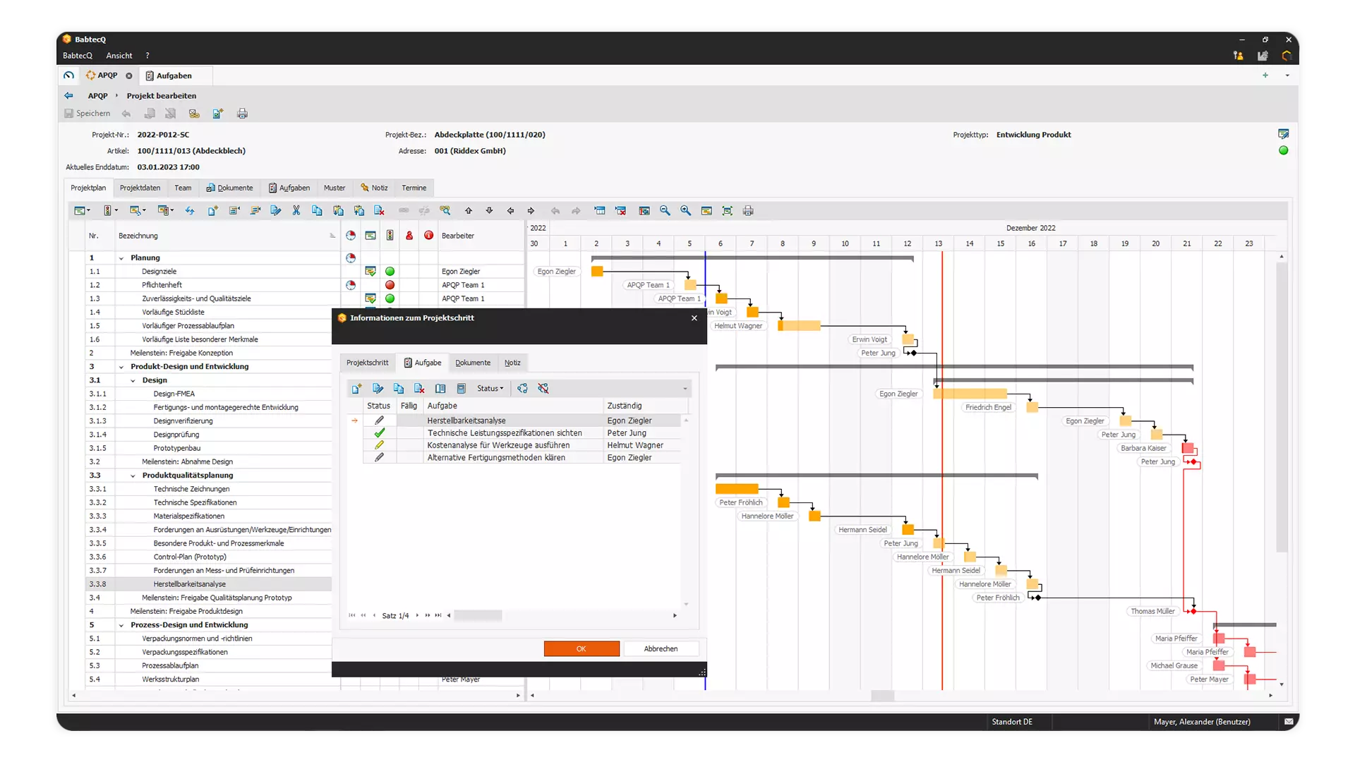 APQP in der QM-Software BabtecQ: Info zum Projektschritt