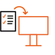 Digitalisieren von Checklisten Icon: Checkliste mit davon ausgehendem Pfeil zu einem Desktop