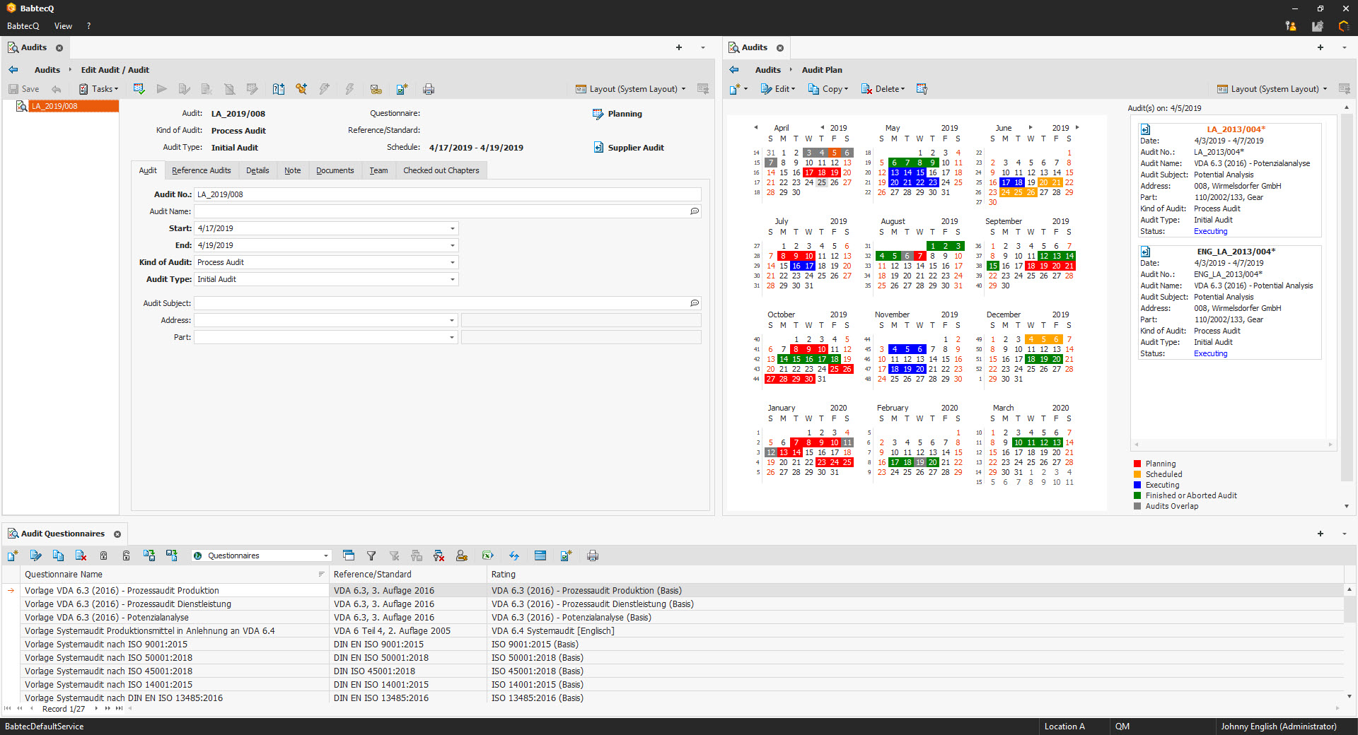 Audit Management in the QM software from Babtec