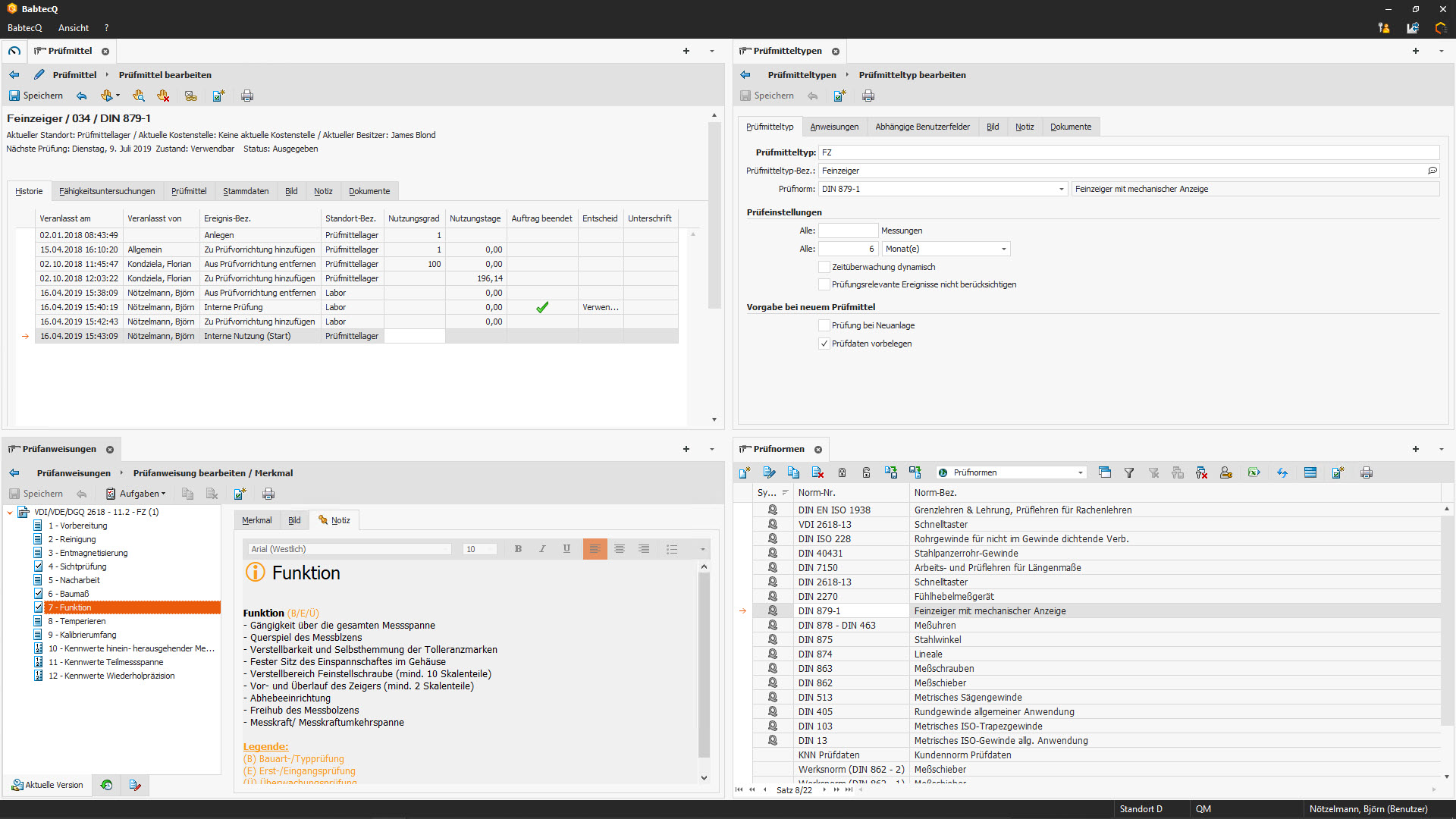 Screenshot vom Prüfmittelmanagement in der QM-Software BabtecQ