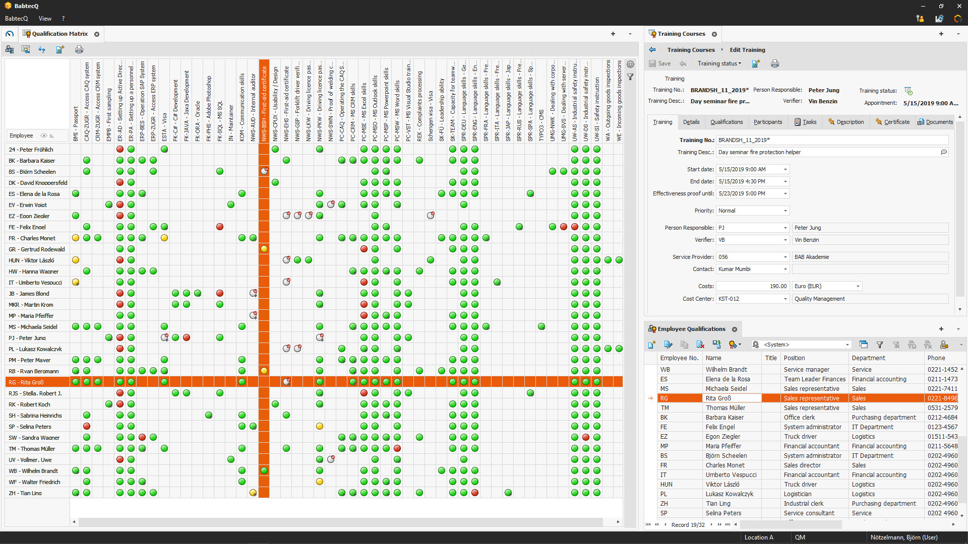 Screenshot: Module "Qualification Management" in BabtecQ