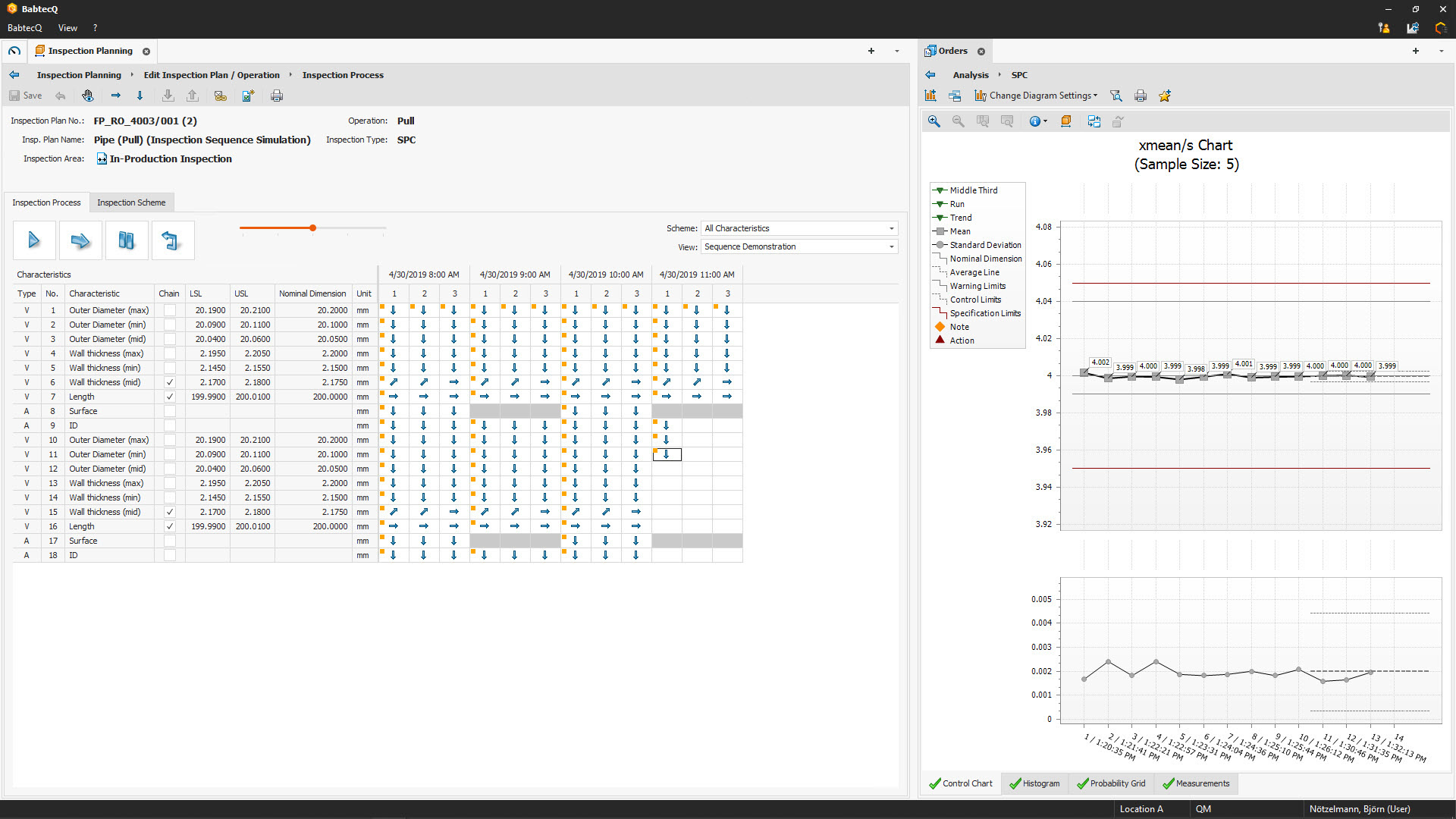 Screenshot: Module "Statistical Process Control" in BabtecQ