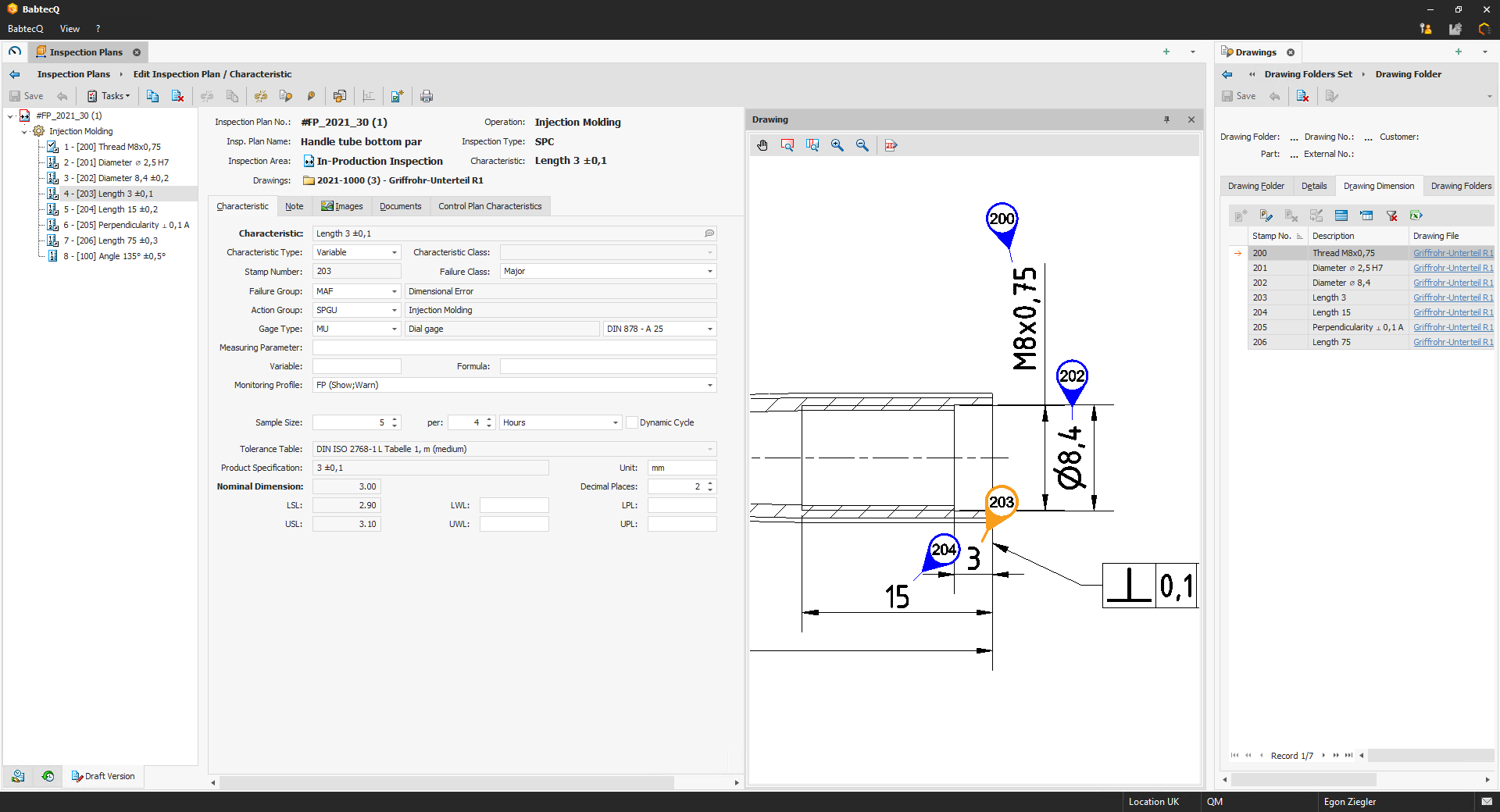 In-production inspection / SPC in the QM software BabtecQ: Import of characteristics