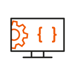 Icon Desktop mit Zahnrad und Code-Klammern