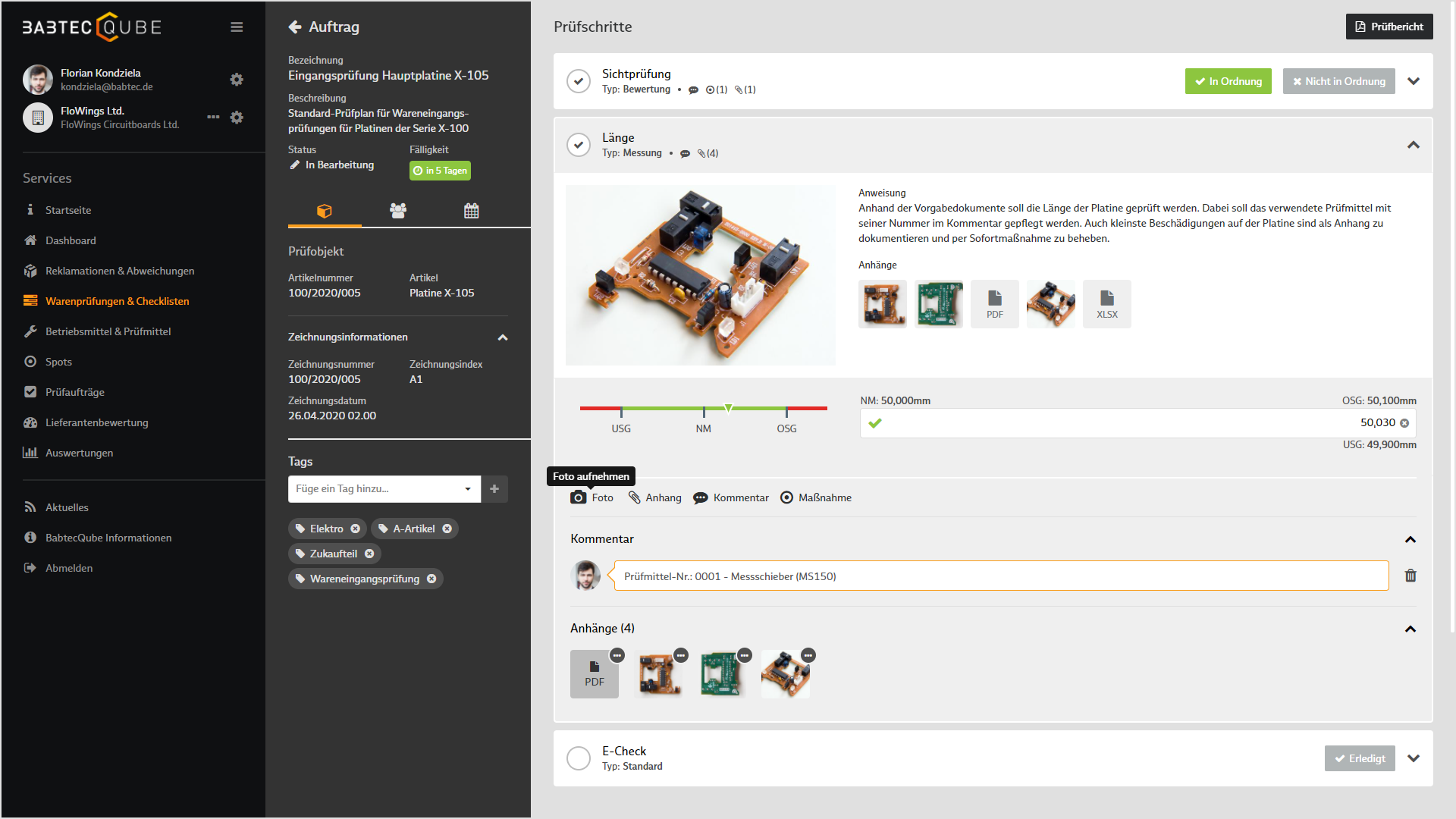 Screenshot von "Warenprüfungen & Checklisten" im BabtecQube